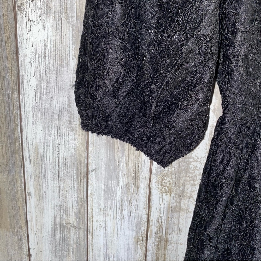 NWT NSR Black Lace Puff Sleeve Stretch Dress - Picture 3 of 6